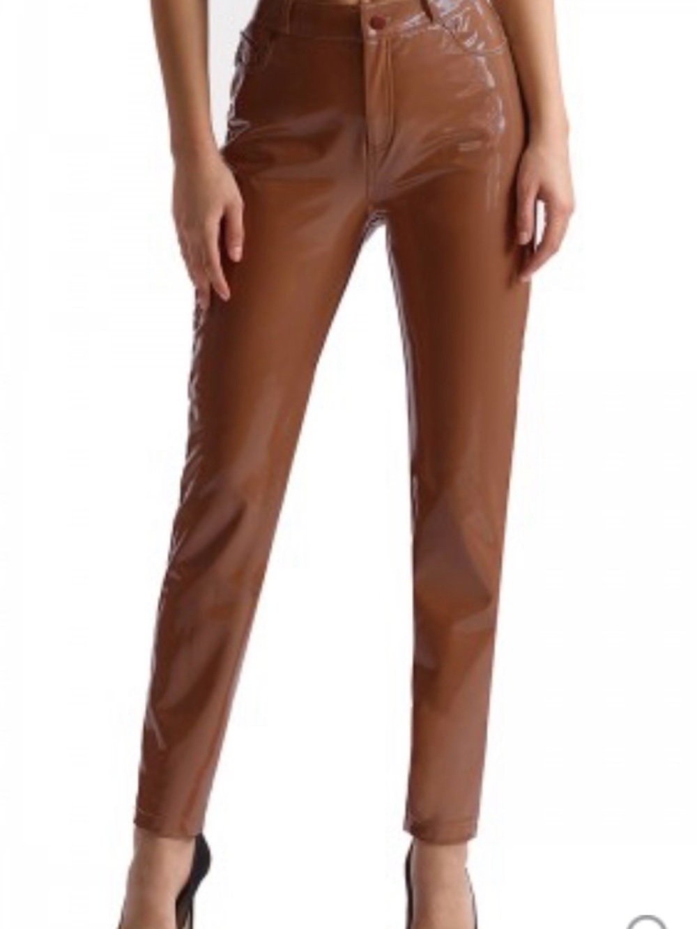 Commando Glossy Faux Leather Straight-Leg Pants in Chestnut Brown